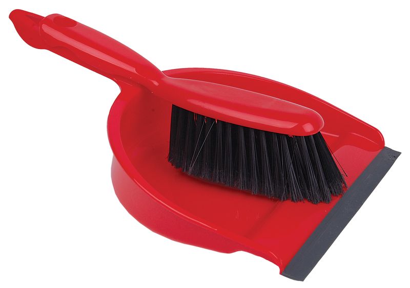 Plastic Dustpan And Soft Brush-red